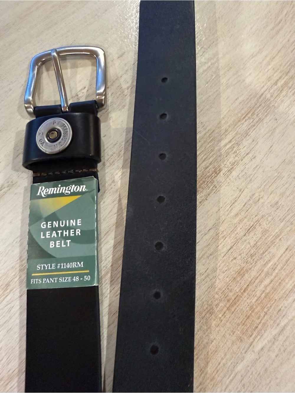 Remington Black Genuine Leather Men's Belt with Silver Buckle Size 48-50